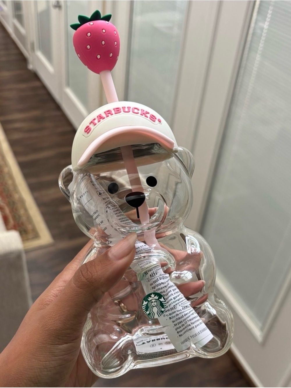 Starbucks Pink Strawberry Bear Bottle with Straw